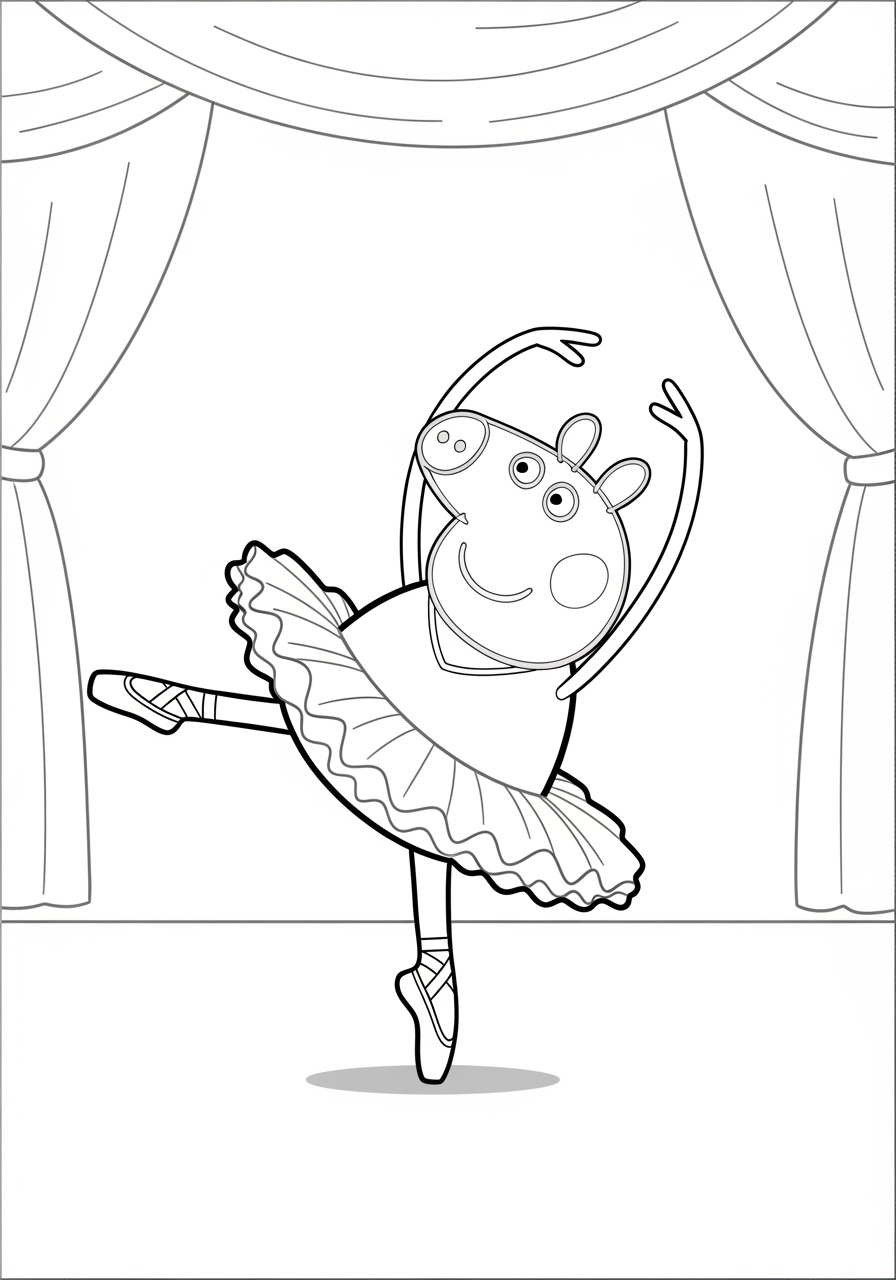 Desenho da Peppa Pig dançando balé para colorir