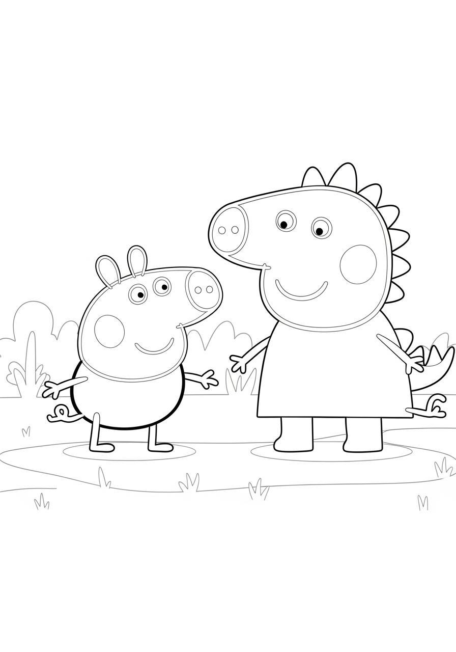 Desenho da Peppa Pig e George sorrindo juntos para colorir