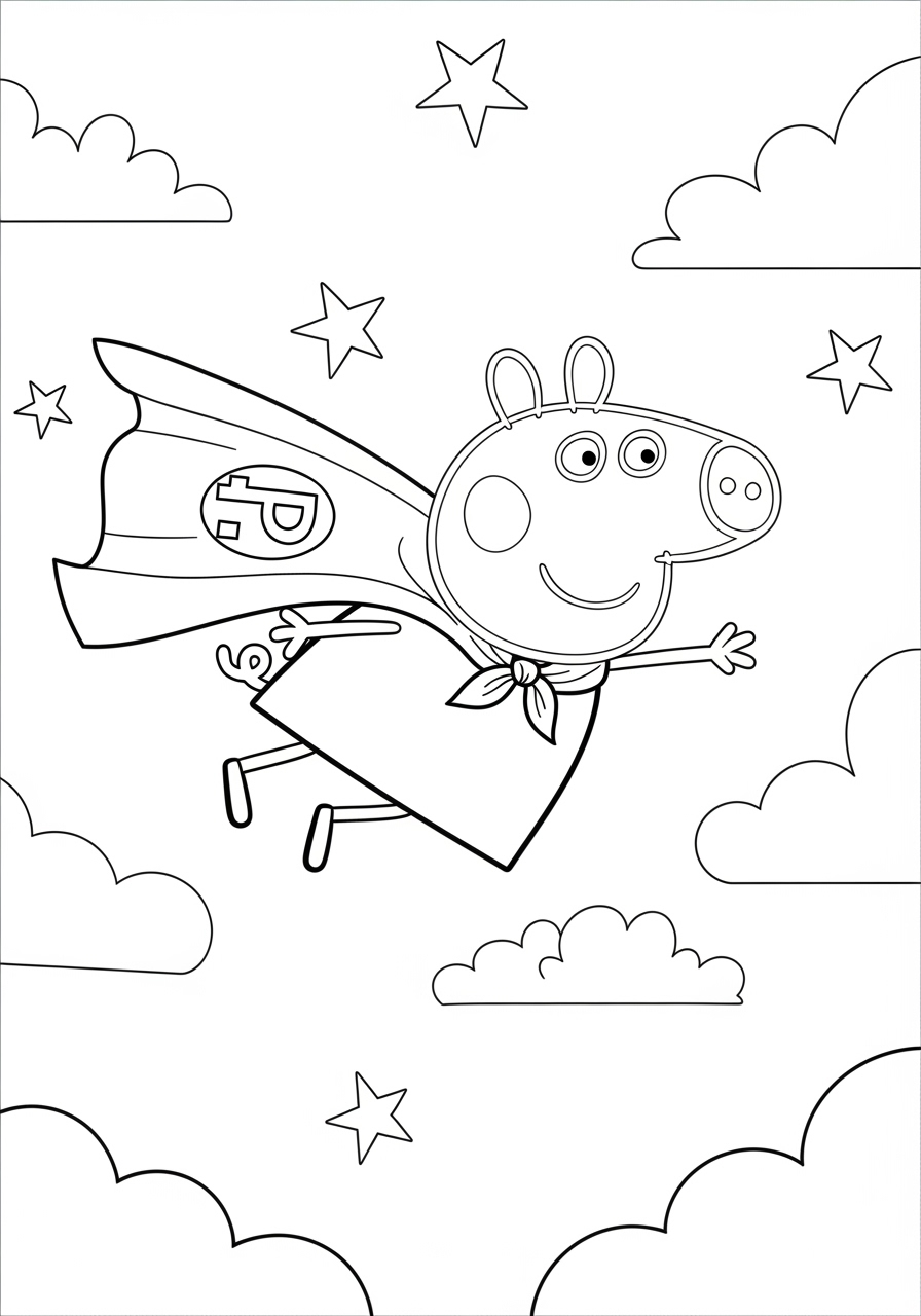 Desenho da Peppa Pig voando como uma super-heroína para colorir