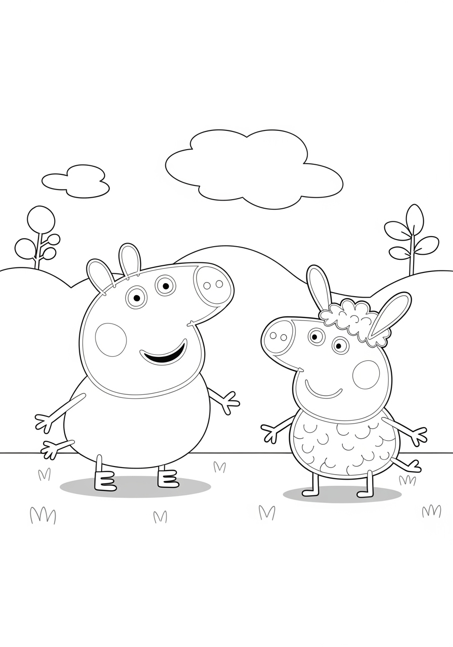 Desenho da Peppa Pig e George sorrindo para colorir