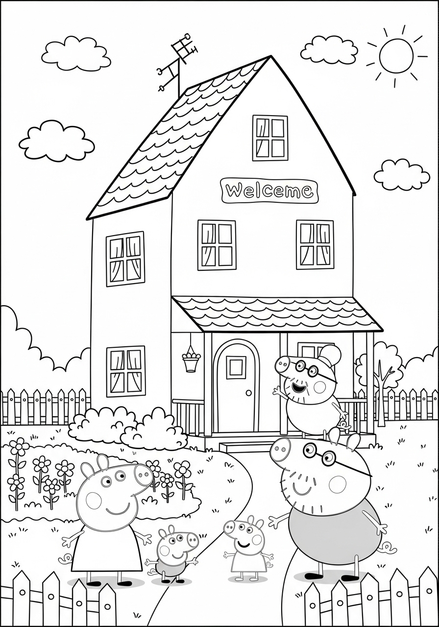 Desenho da Peppa Pig com George Mamãe Pig e Papai Pig