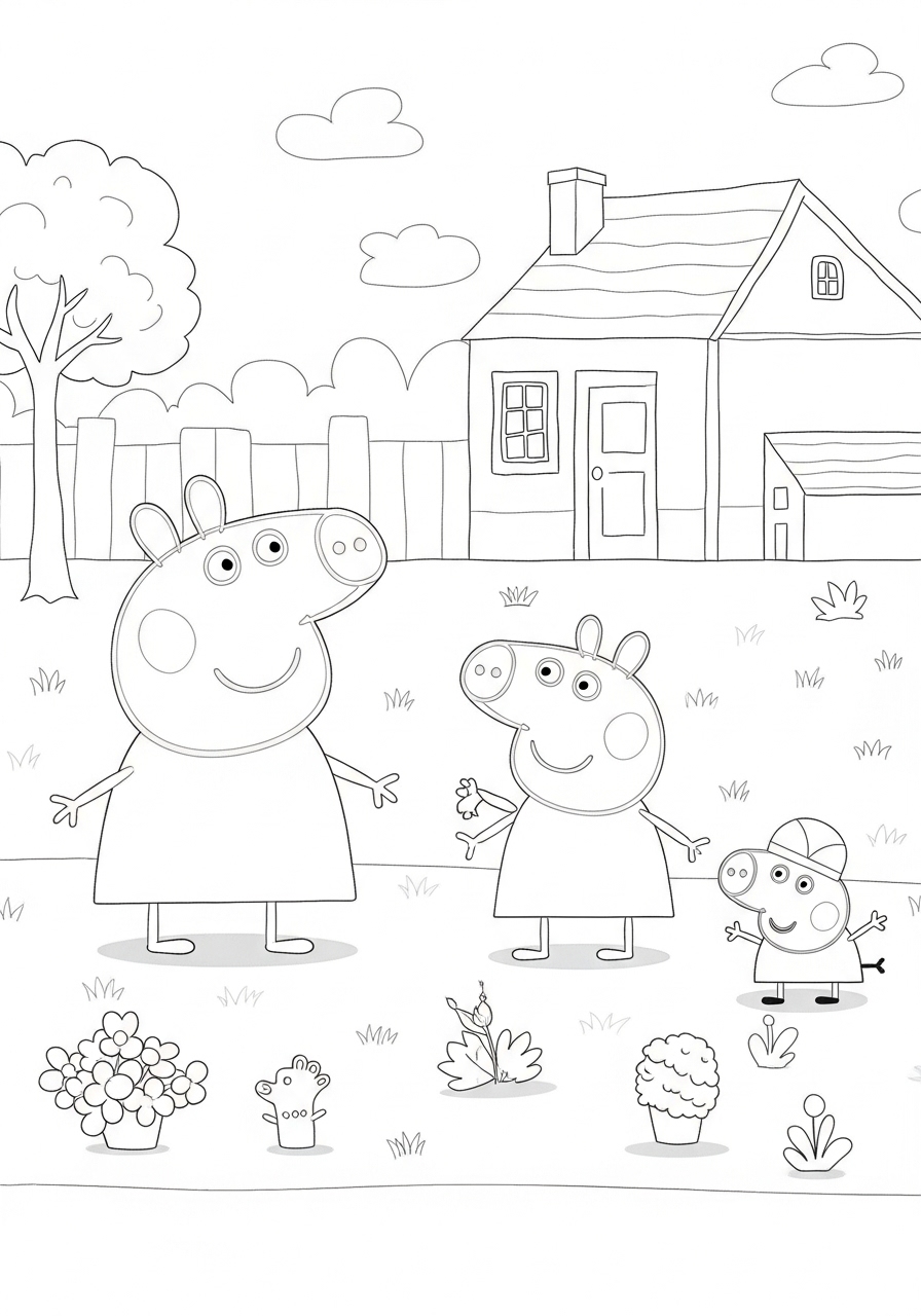Desenho da Peppa Pig com Mamãe Pig e George para colorir