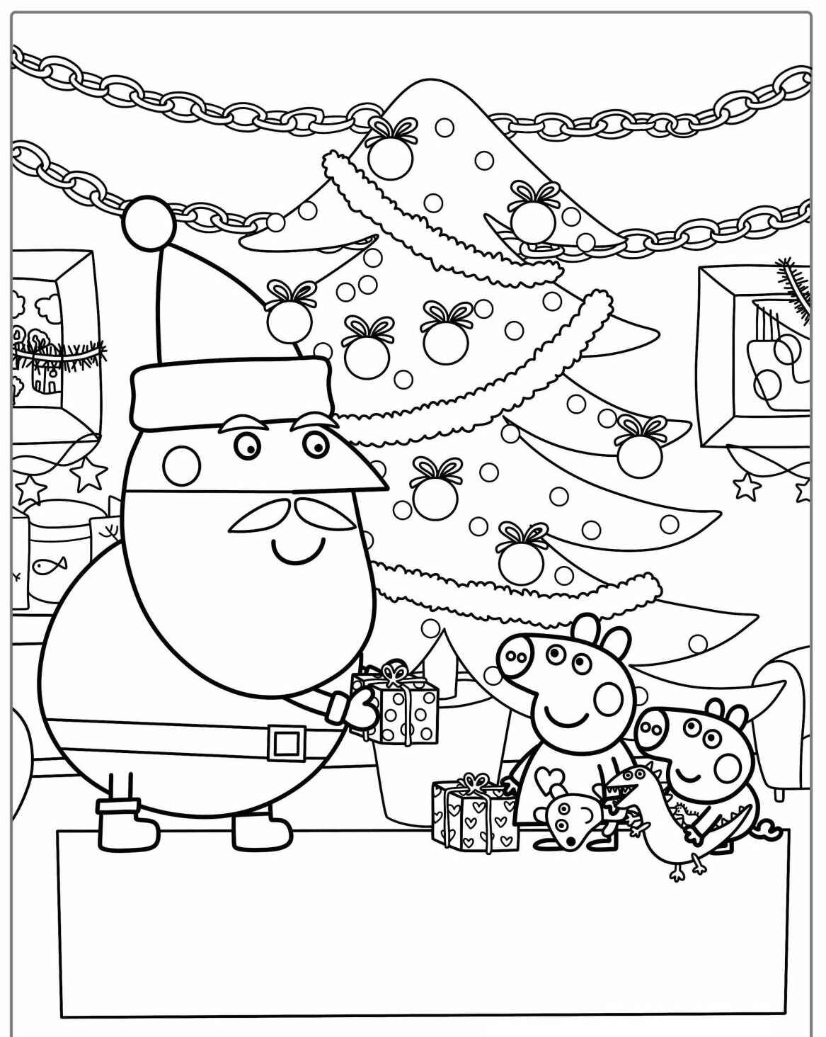 Desenho do Papai Noel com Peppa e George para colorir