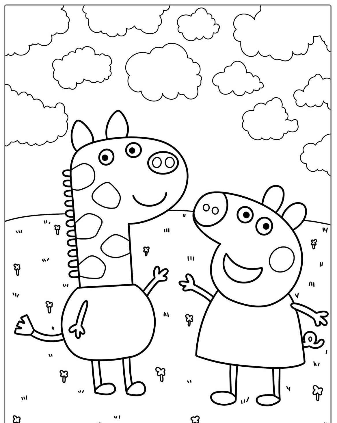 Desenho do George e da Peppa Pig felizes para colorir