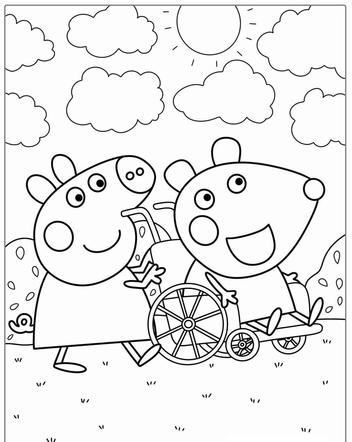 Desenho da Peppa Pig e George se divertindo para colorir