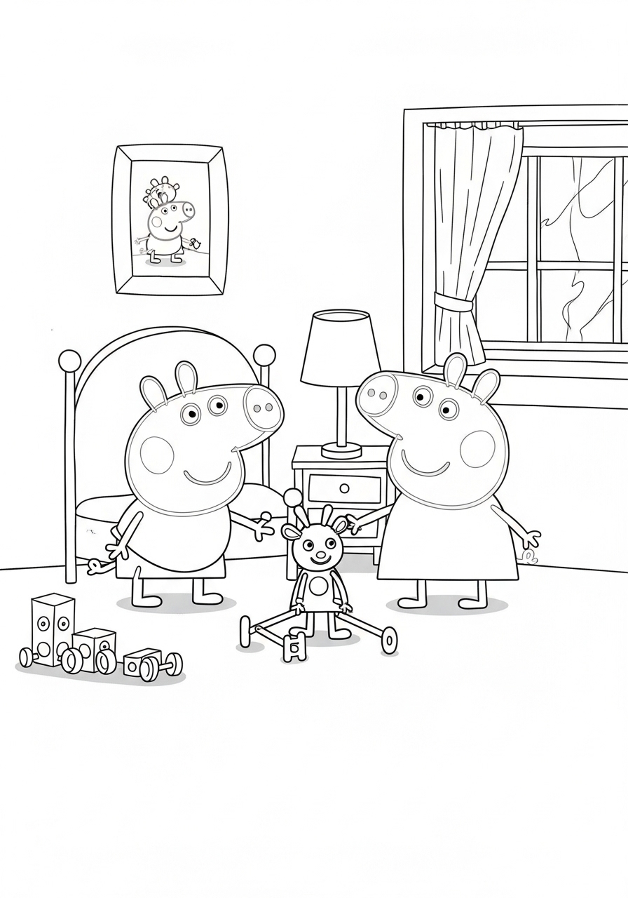 Desenho da Peppa Pig com Mamãe Pig e Papai Pig para colorir