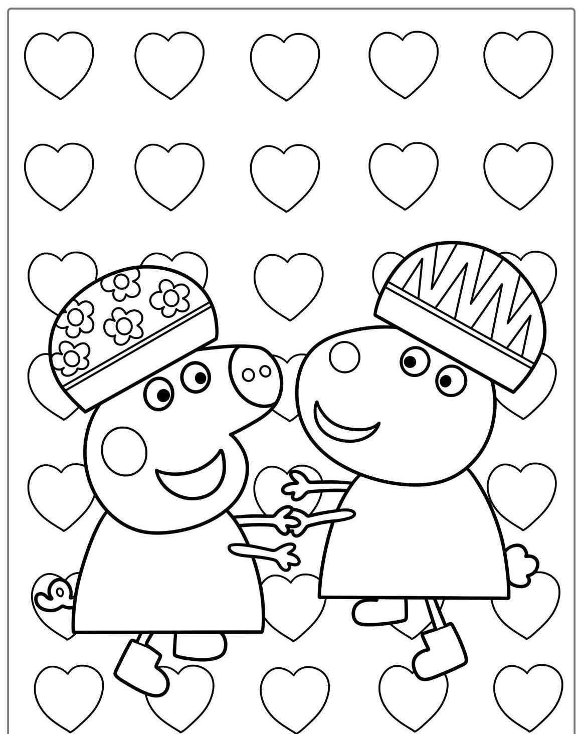 Desenho da Peppa Pig e George se abraçando para colorir