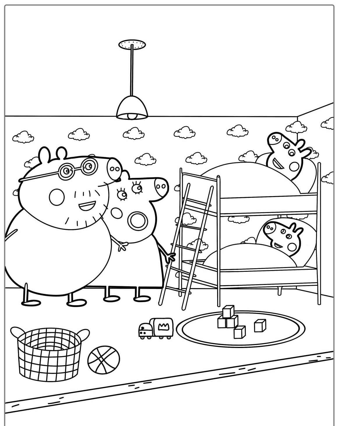 Desenho da Peppa Pig com George Mamãe Pig e Papai Pig