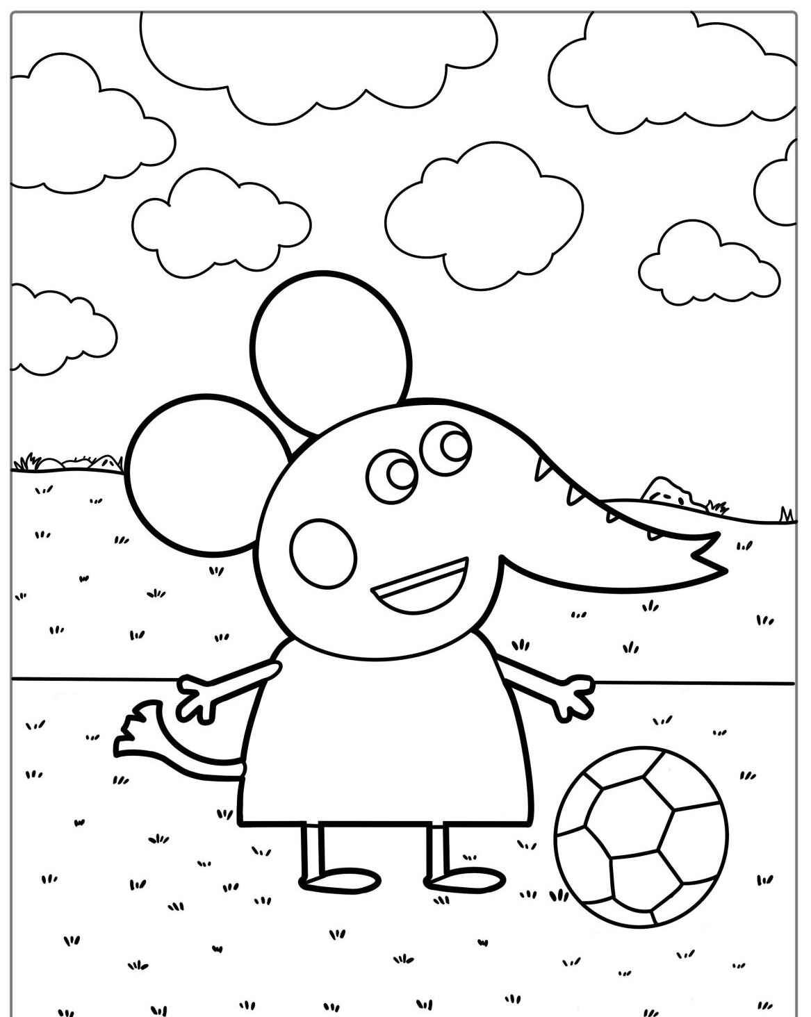 Desenho do George e amigos jogando futebol para colorir