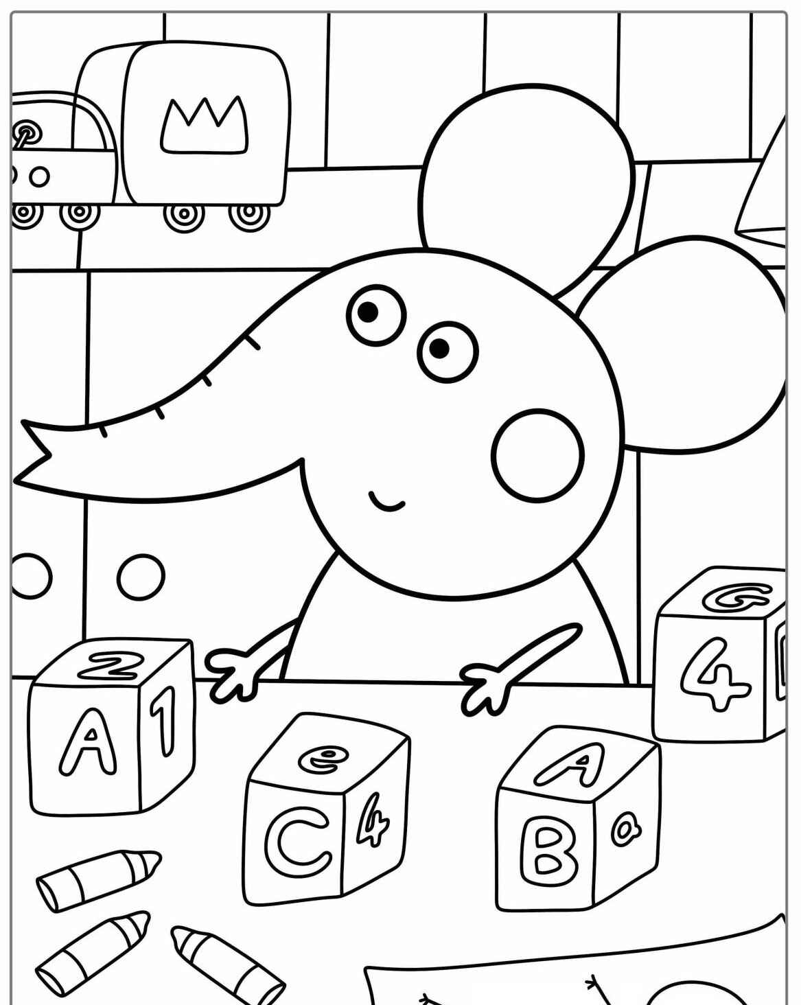 Desenho do George Pig sentado com blocos para colorir