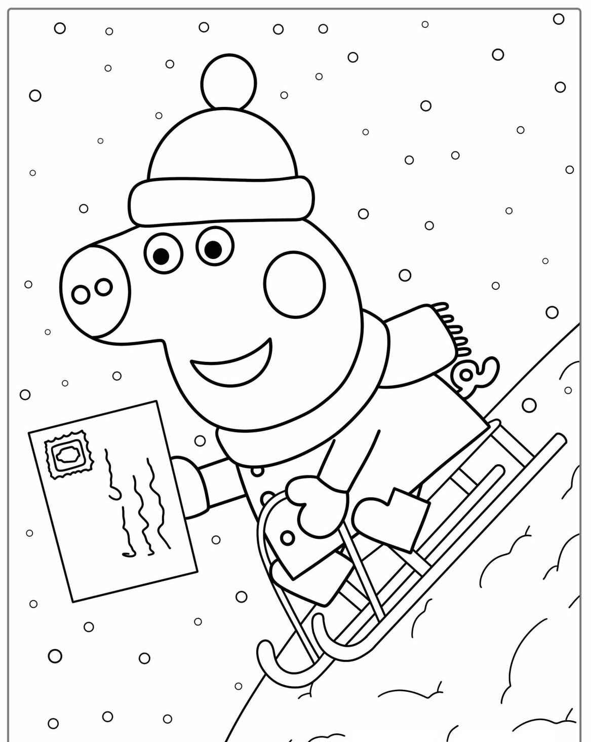 Desenho do George Pig descendo a montanha para colorir