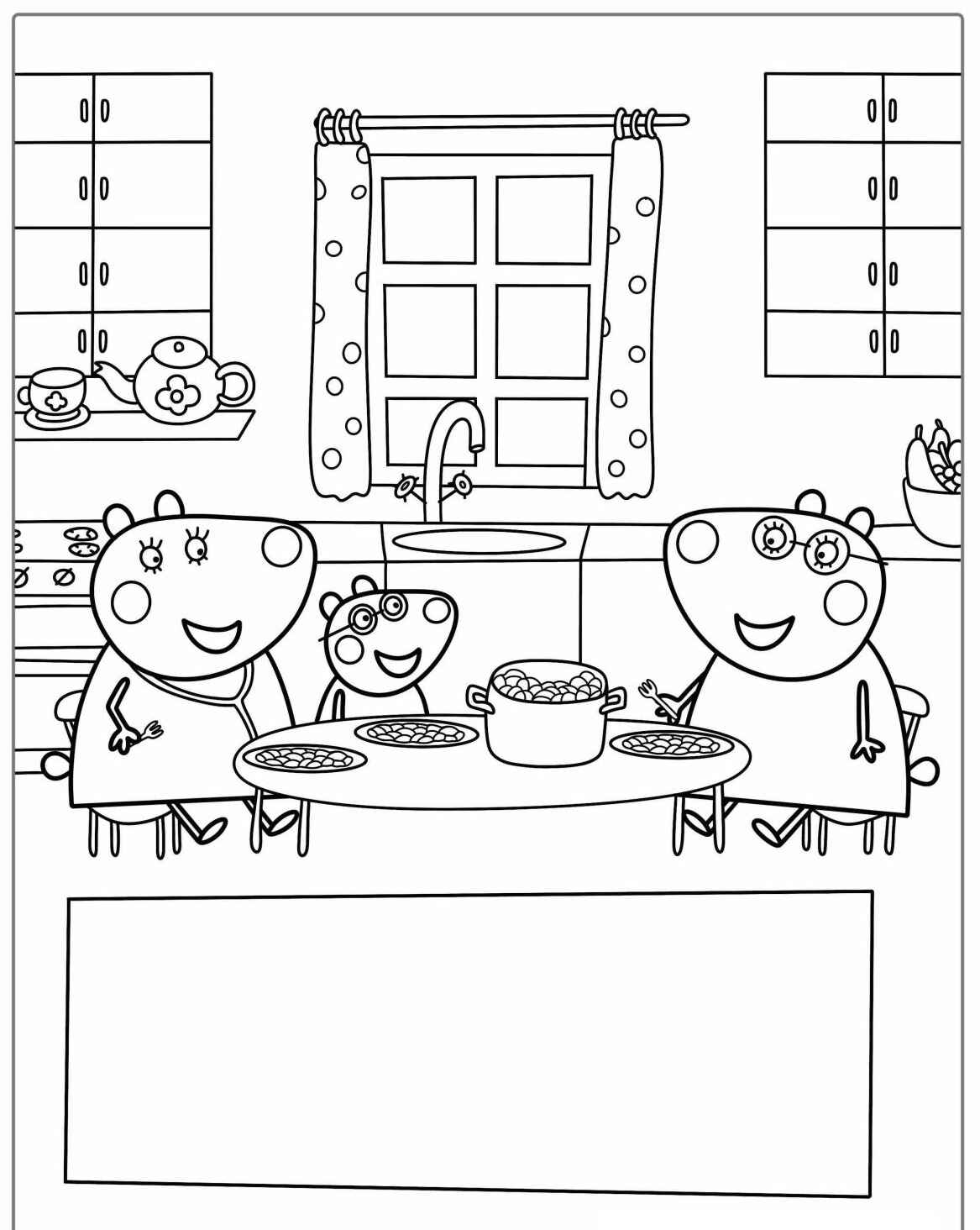 Desenho do George Mamãe Pig e Papai Pig na cozinha para colorir
