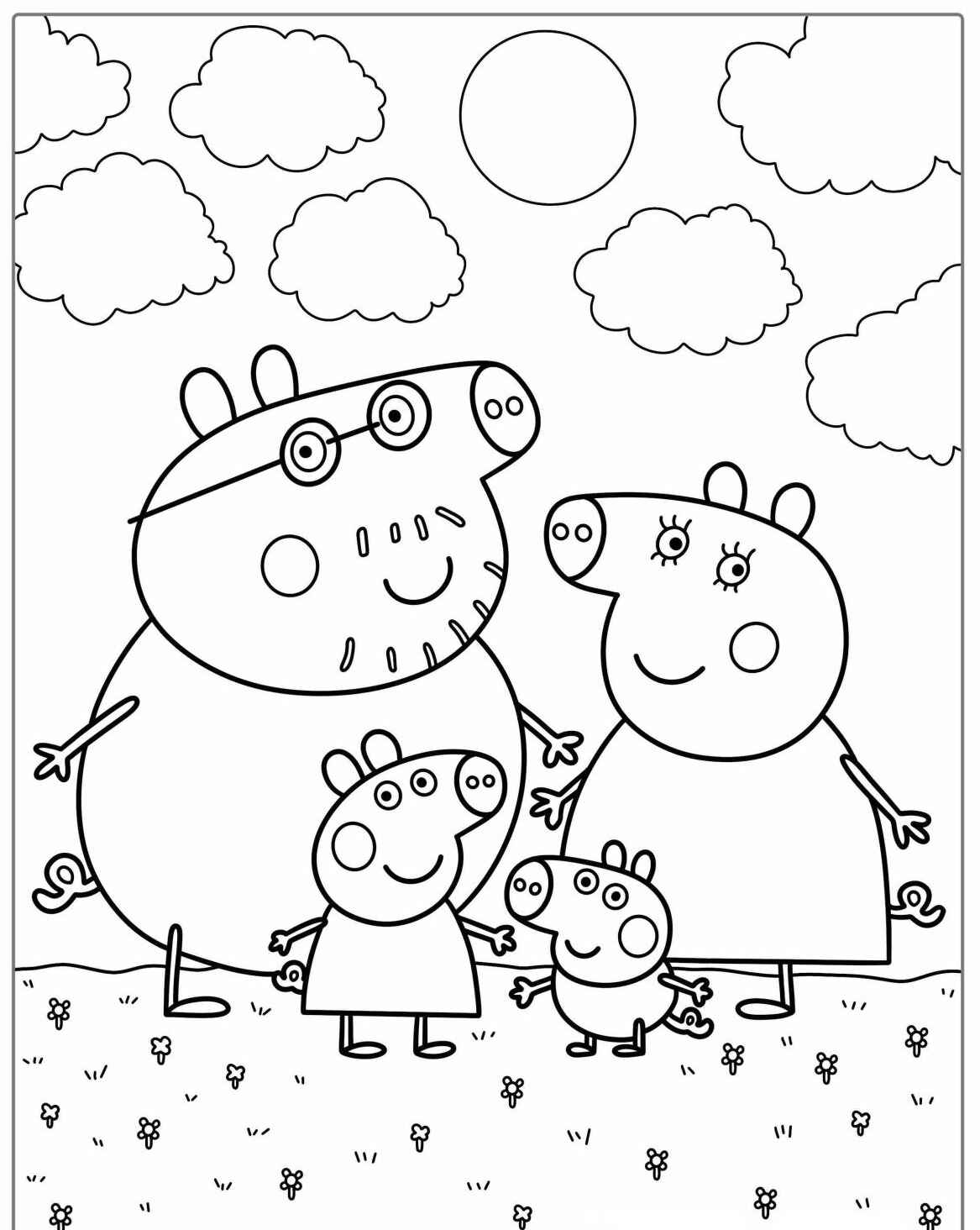 Desenho da Peppa Pig com a família George Mamãe Pig e Papai Pig