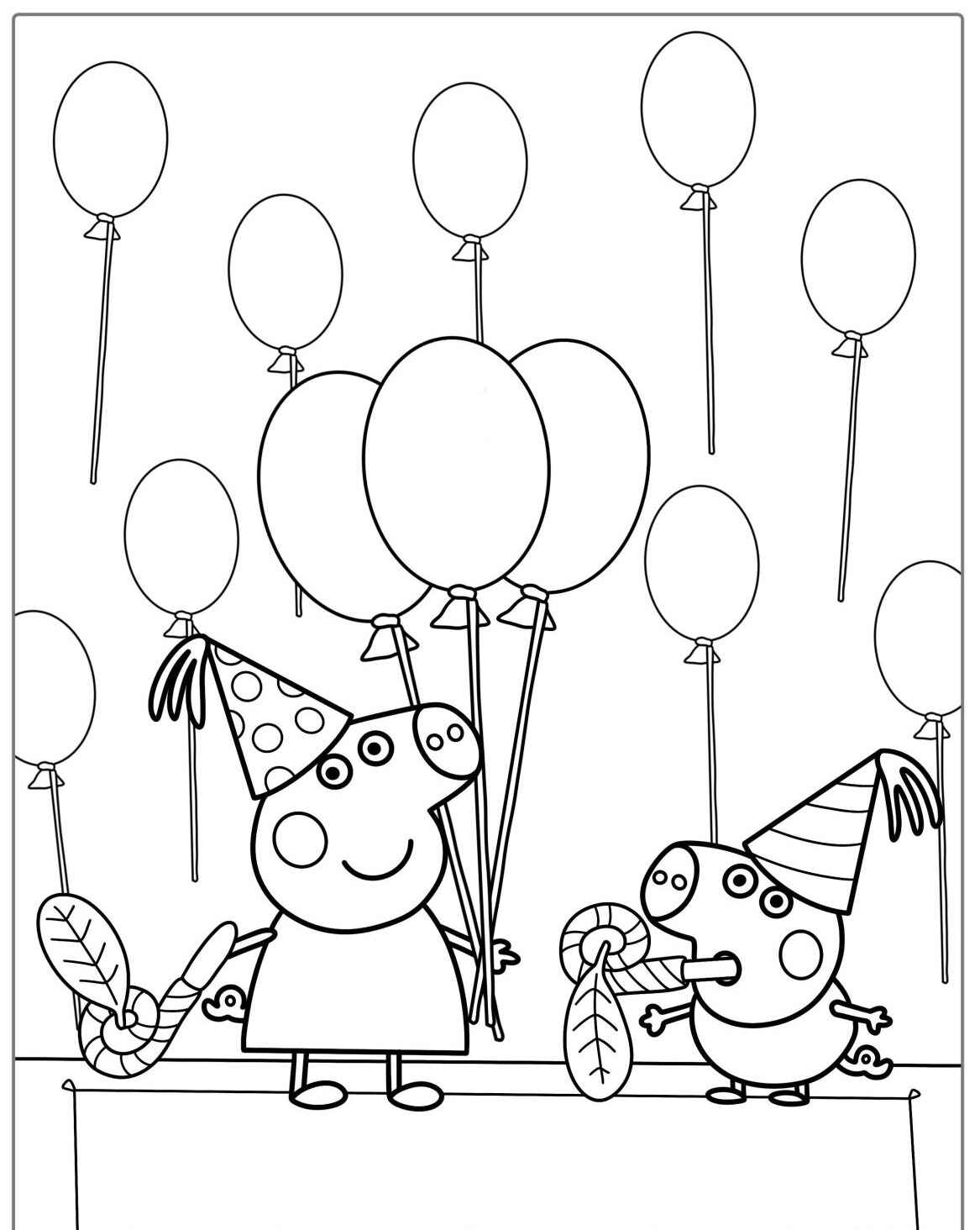 Desenho da Peppa Pig e George em festa com balões