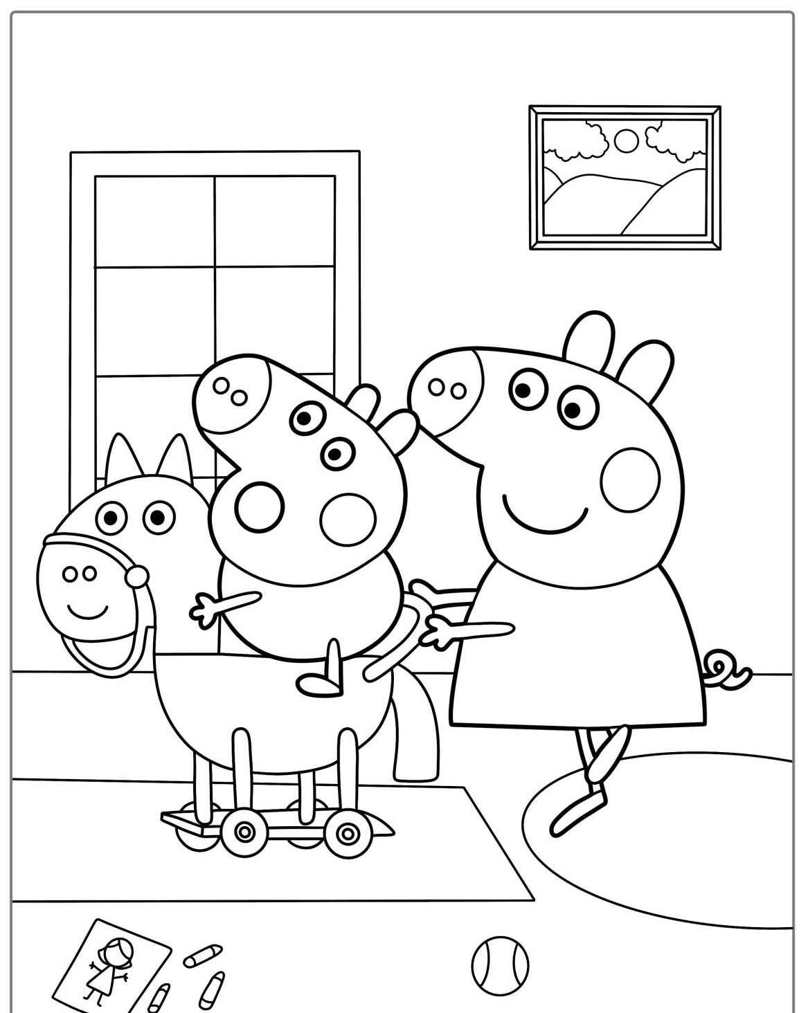 Desenho da Peppa Pig com George e os pais para colorir