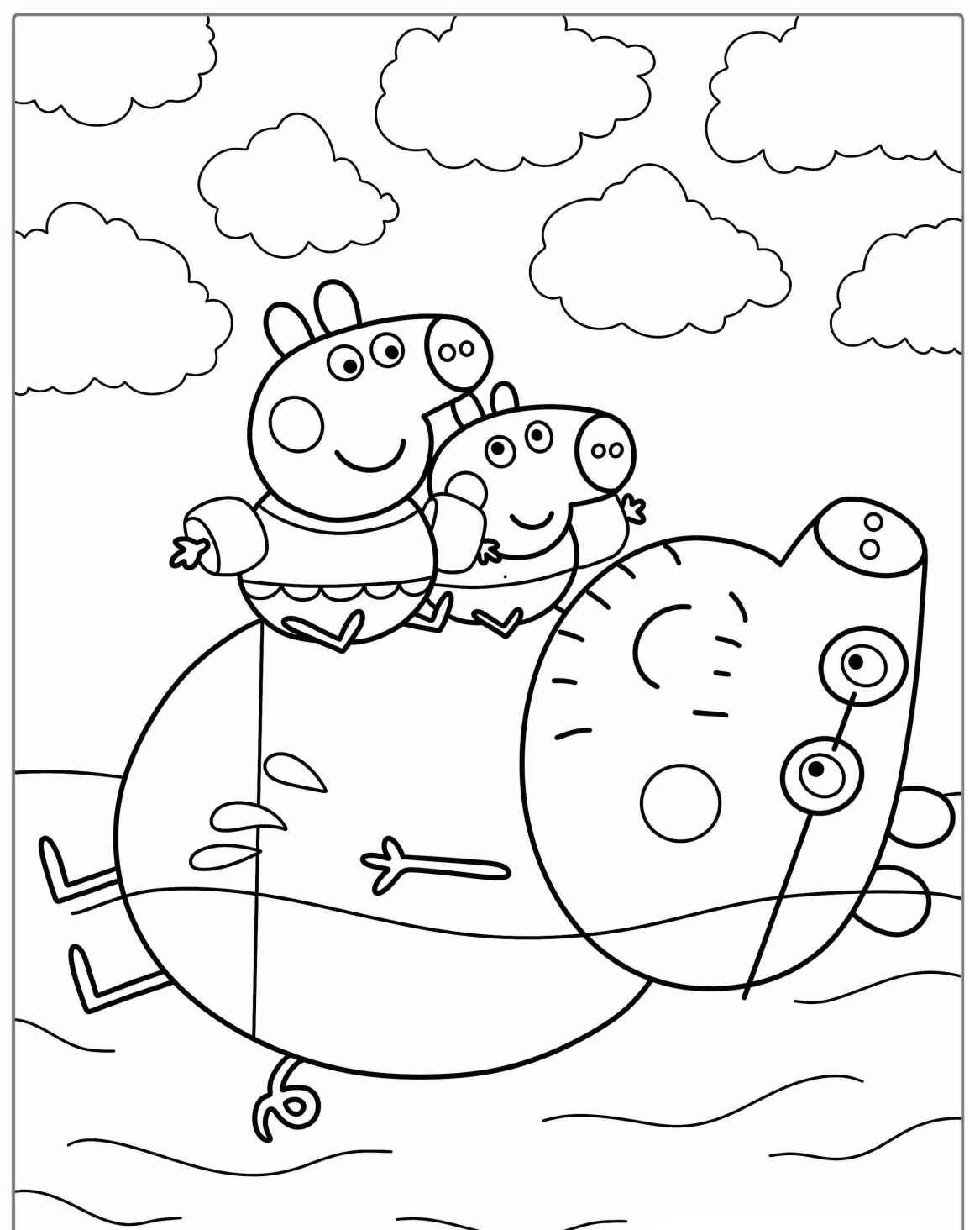 Desenho da Peppa Pig com George e Papai Pig para colorir