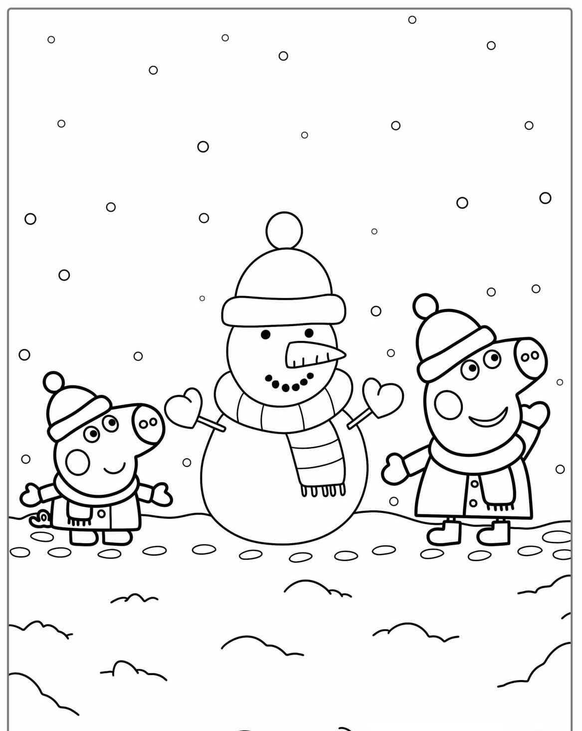 Desenho da Peppa Pig George Mamãe Pig e Papai Pig na neve