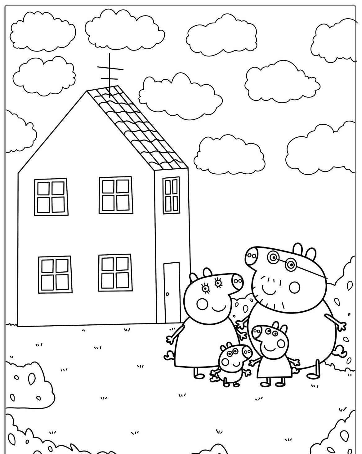 Desenho da Peppa Pig com George Mamãe Pig e Papai Pig