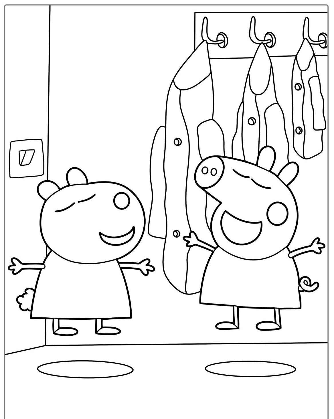 Desenho de George e Mamãe Pig em armário para colorir