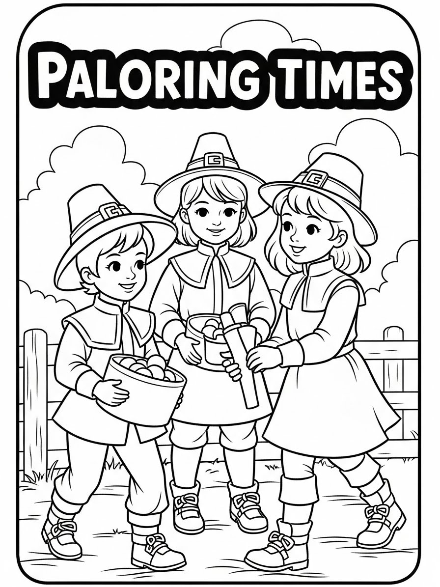 Desenho de Peregrinos com presentes para colorir