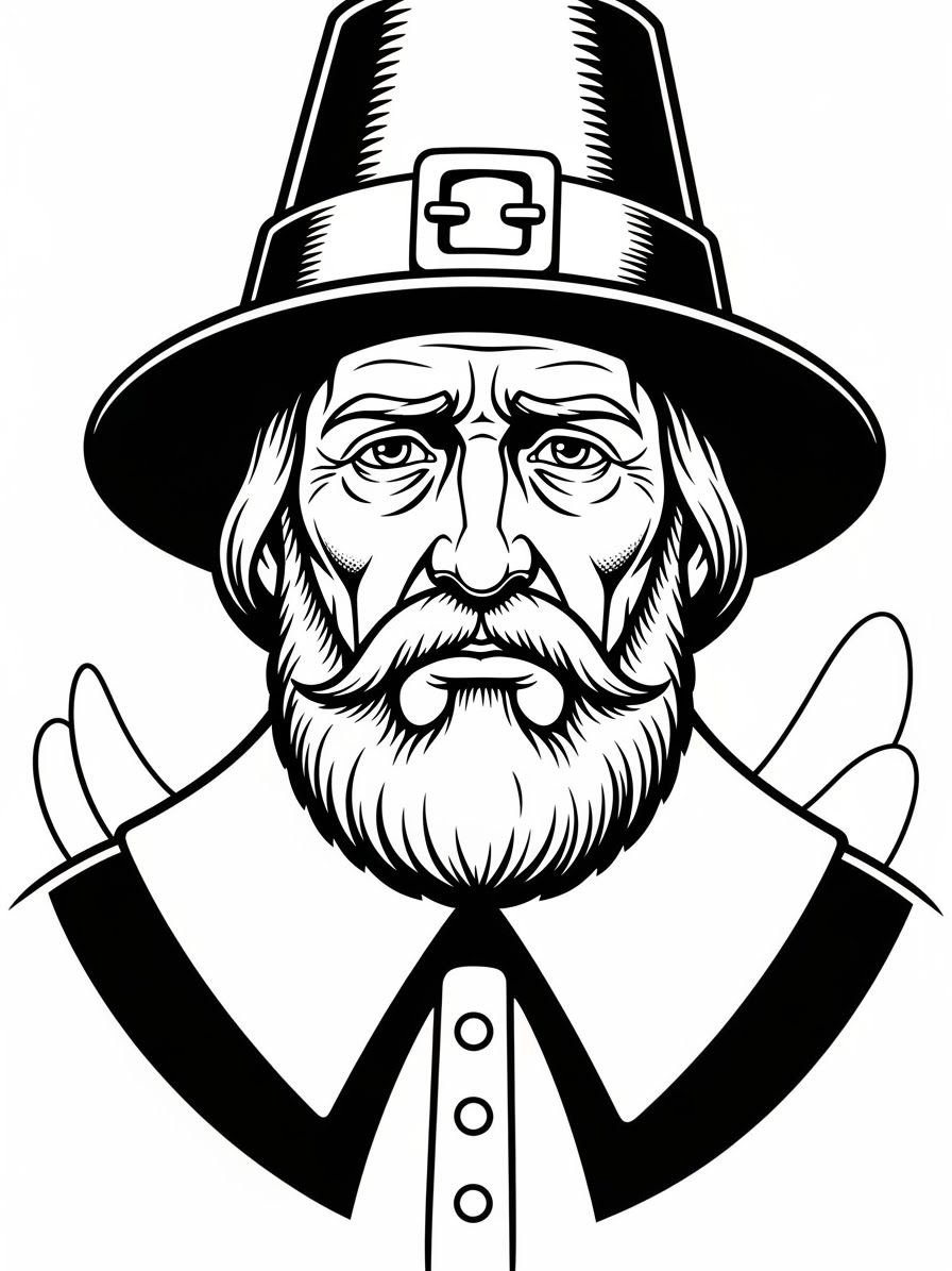 Desenho de Peregrino com chapéu e barba para colorir