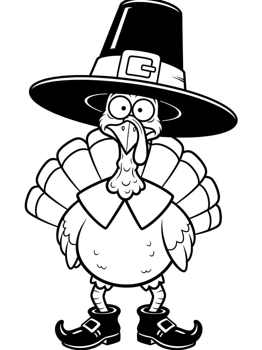 Desenho de Peru fofo usando um chapéu e botas para colorir