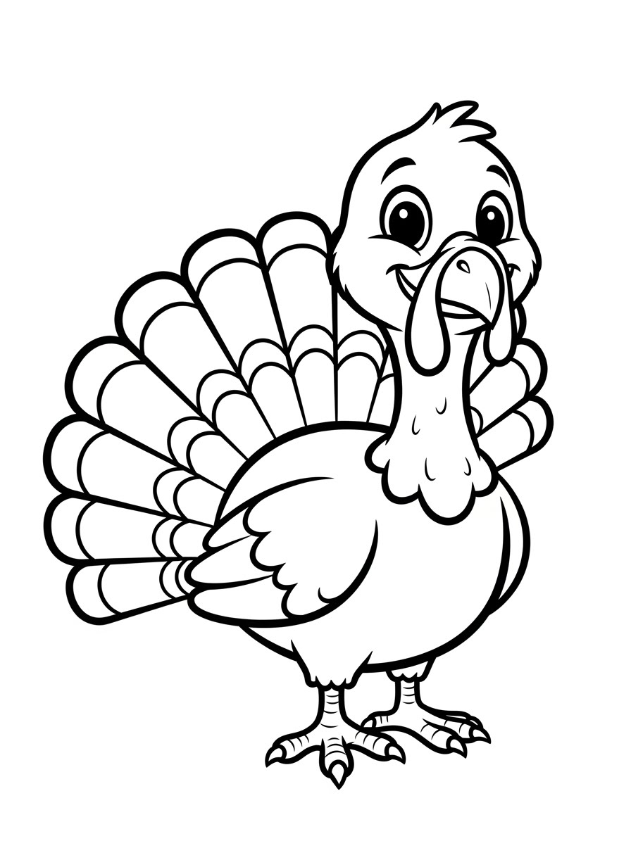 Desenho de Peru fofo e sorridente para colorir