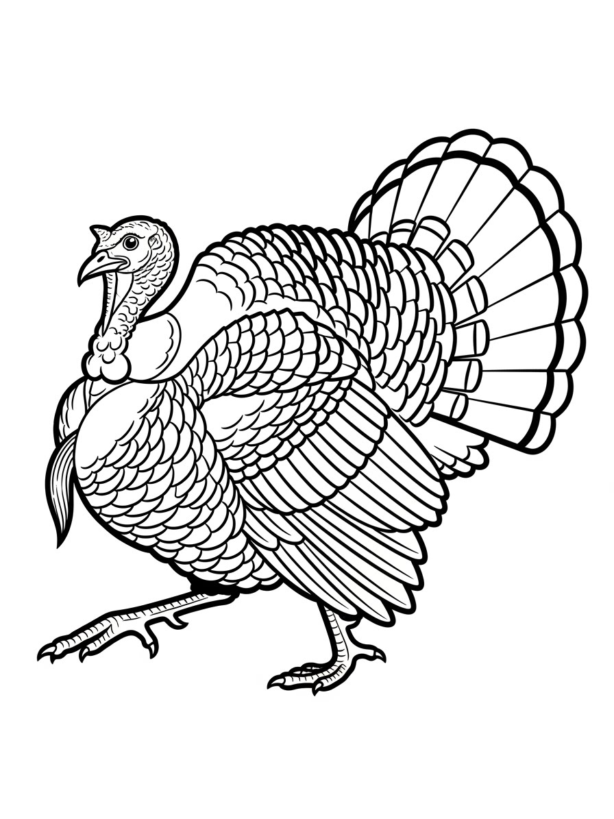 Desenho de Peru realista para colorir com detalhes a lápis