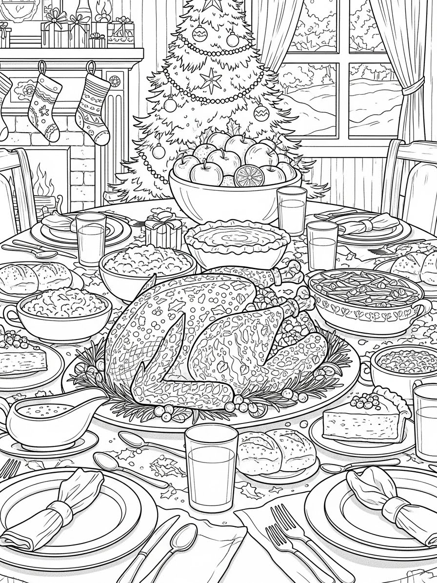 Desenho de Peru da ceia natalina para colorir