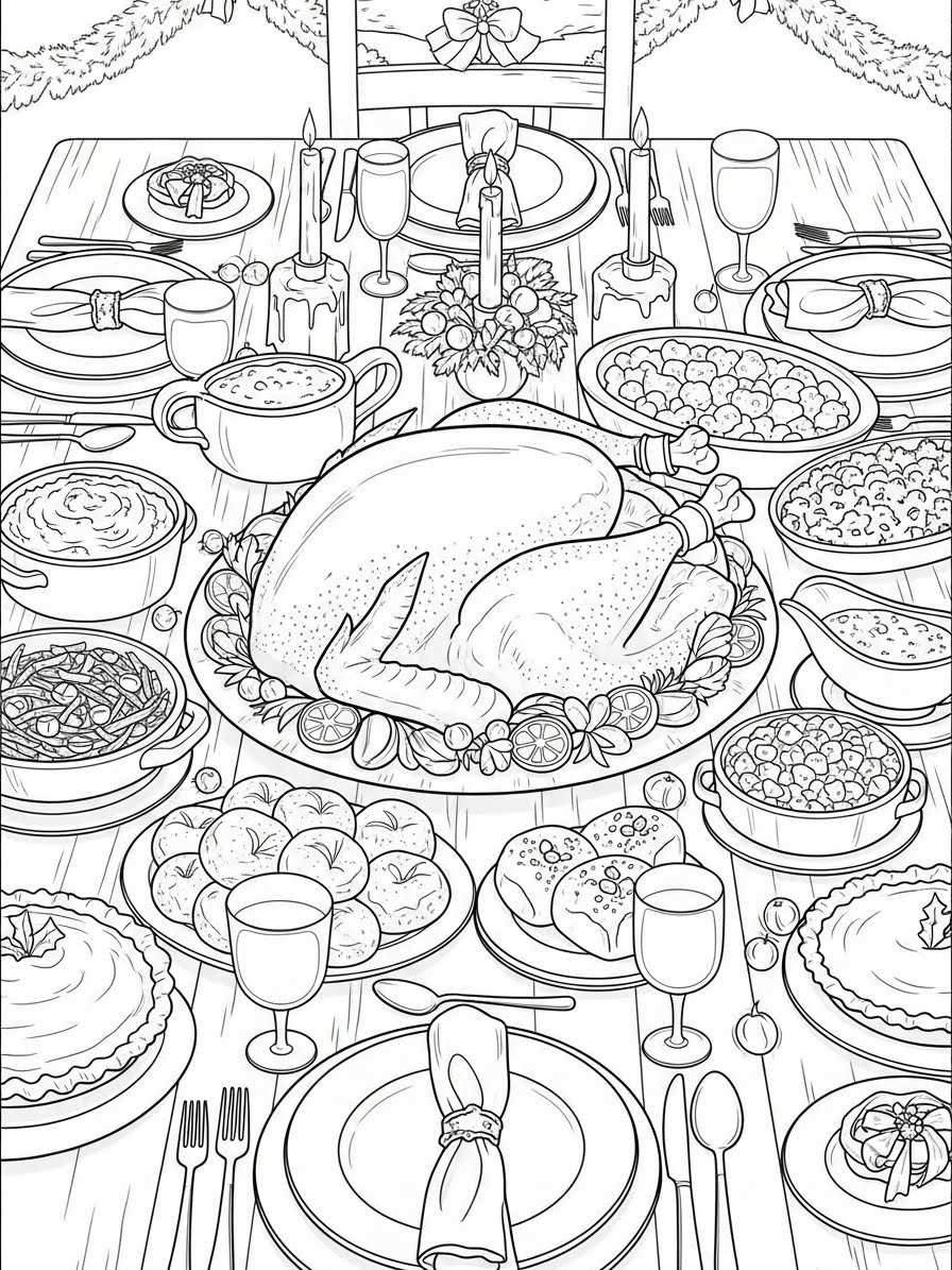 Desenho de Peru da ceia de natal para colorir