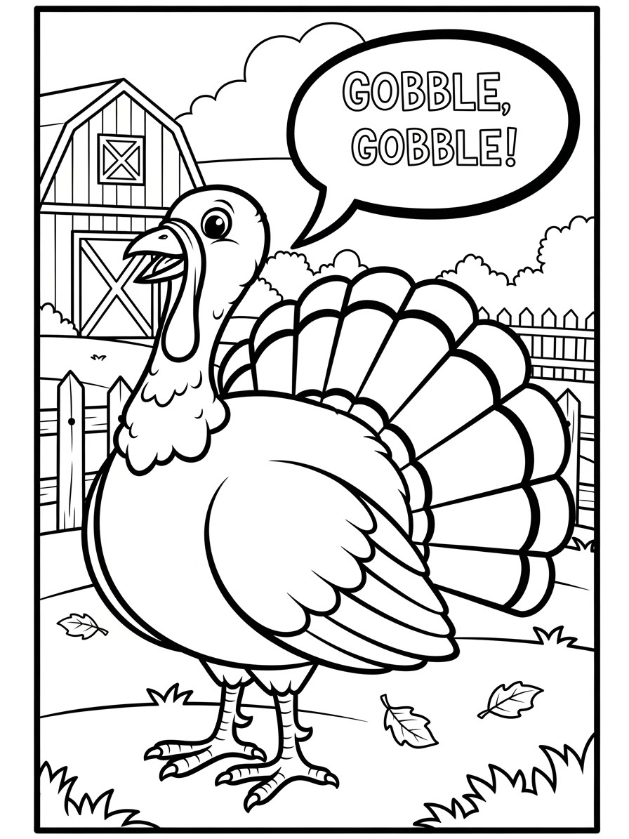 Desenho de Peru fofo no campo para colorir