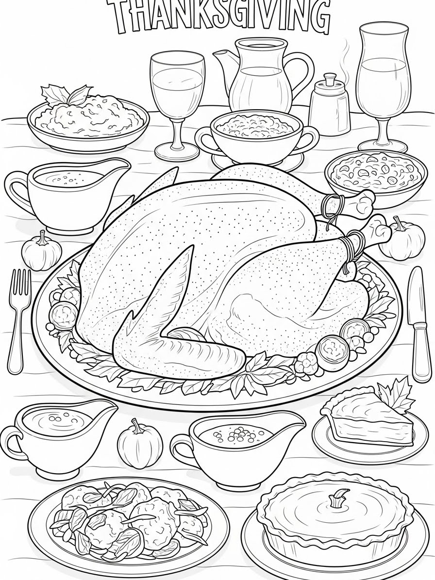 Desenho de Peru da festa de ação de graças para colorir