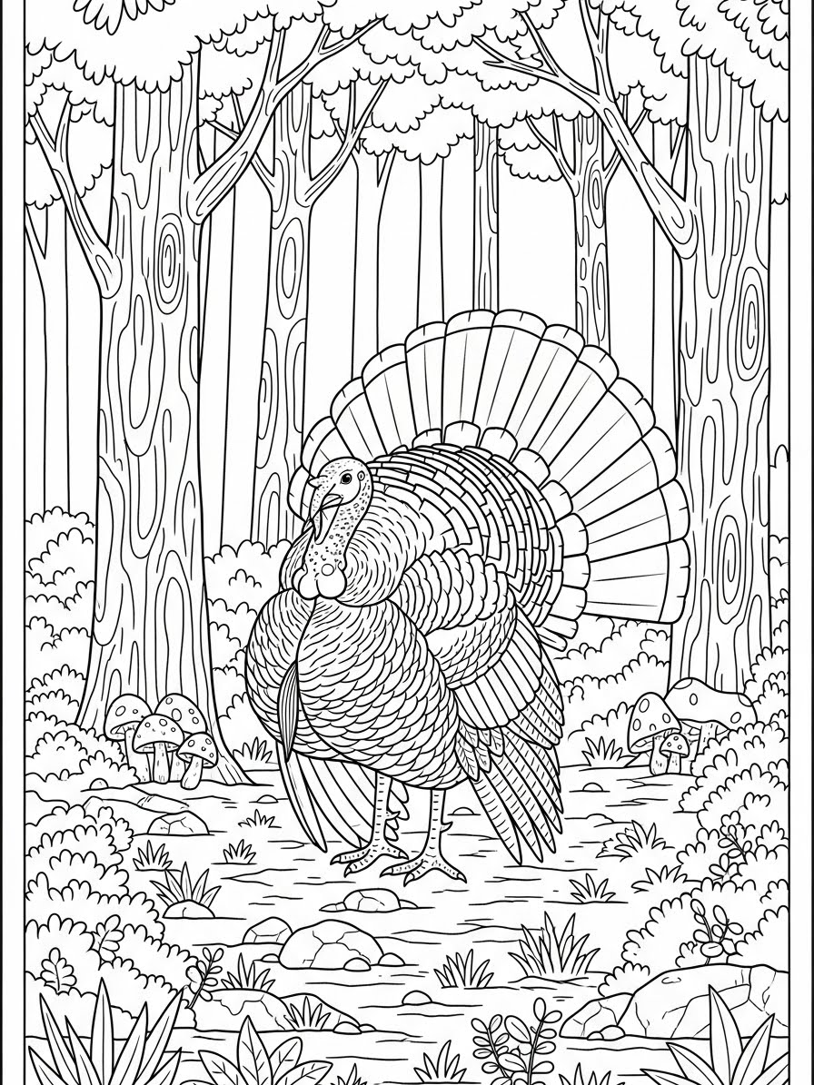 Desenho de Peru em floresta para colorir