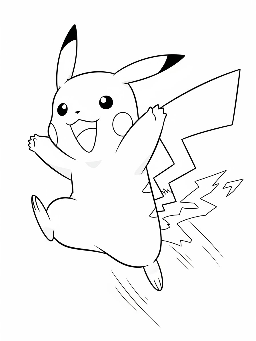 Desenho do Pikachu feliz correndo para colorir
