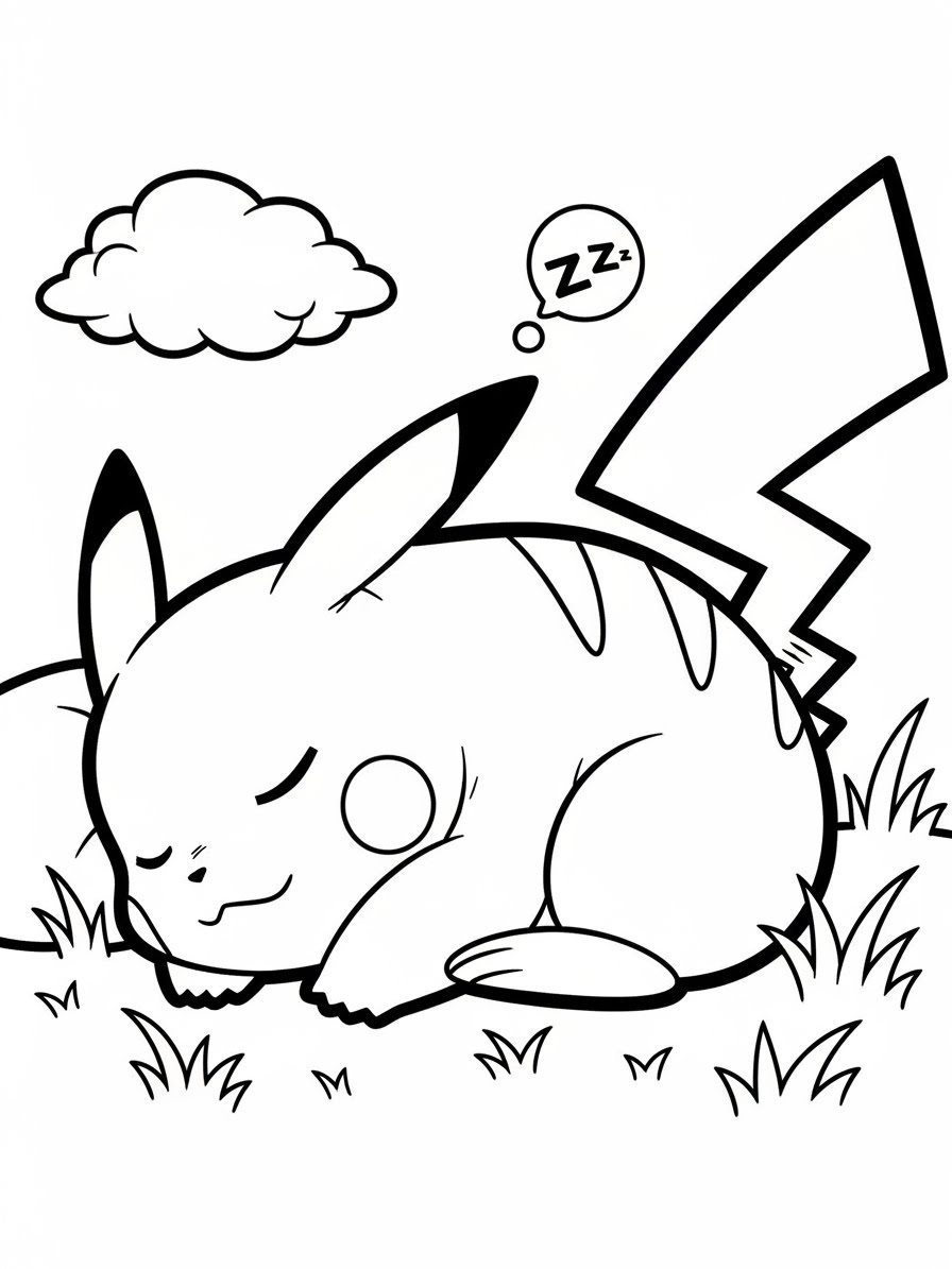 Desenho do Pikachu dormindo em um dia tranquilo para colorir