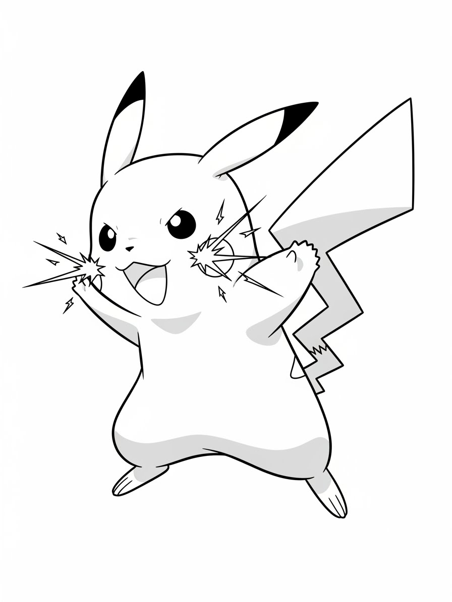 Desenho do Pikachu sorrindo com energia para colorir