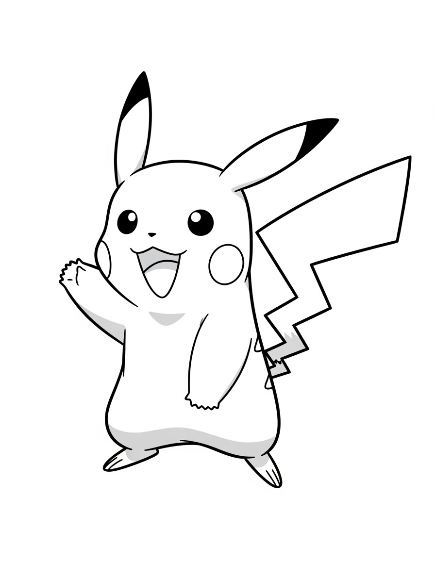 Desenho do Pikachu feliz acenando para colorir