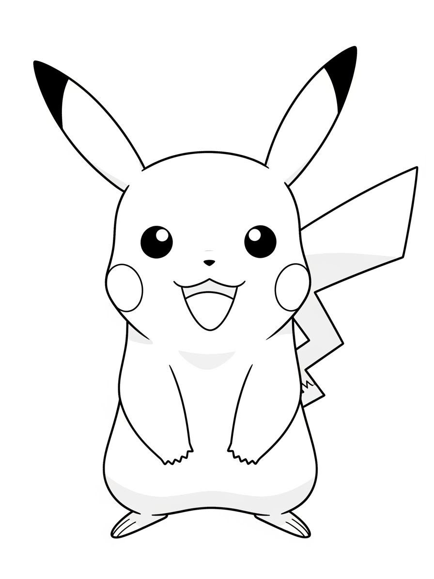 Desenho do Pikachu sorrindo e feliz para colorir
