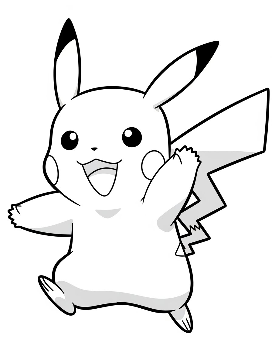 Desenho do Pikachu sorrindo e pulando para colorir
