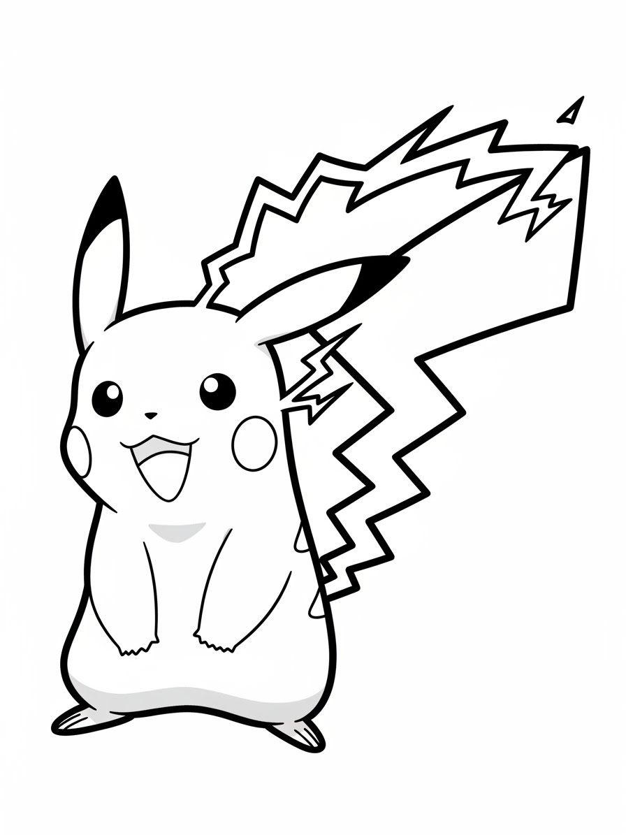 Desenho do Pikachu feliz com raquetes de eletricidade para colorir