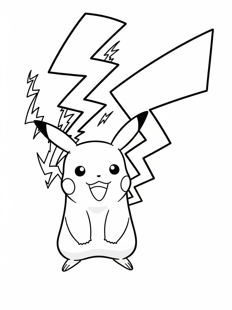 Desenho do Pikachu com raios para colorir