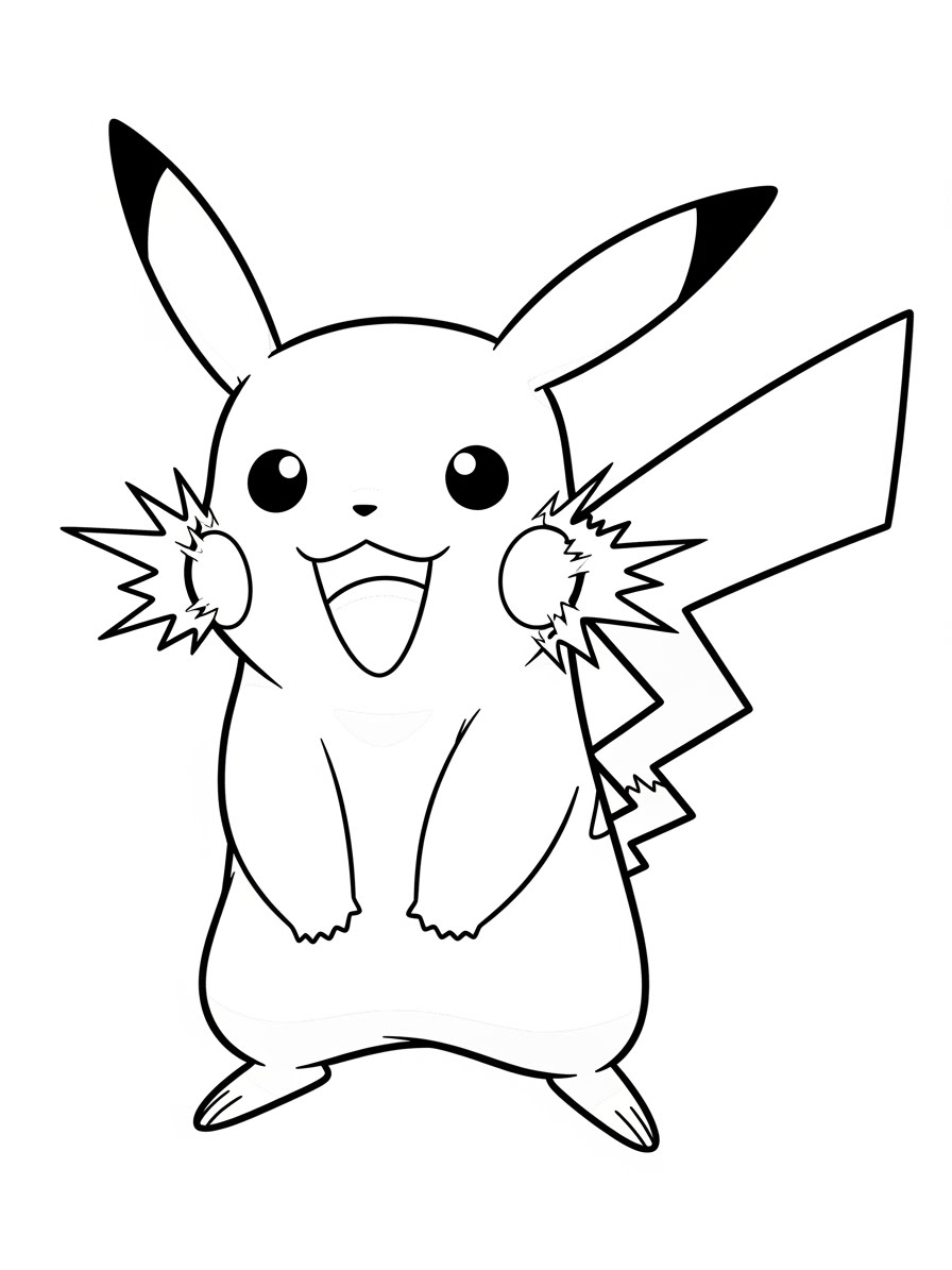 Desenho do Pikachu sorrindo feliz para colorir