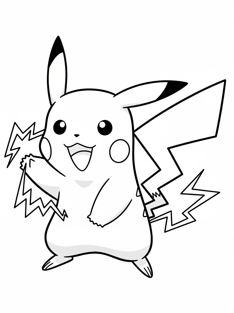 Desenho do Pikachu sorrindo com raios para colorir