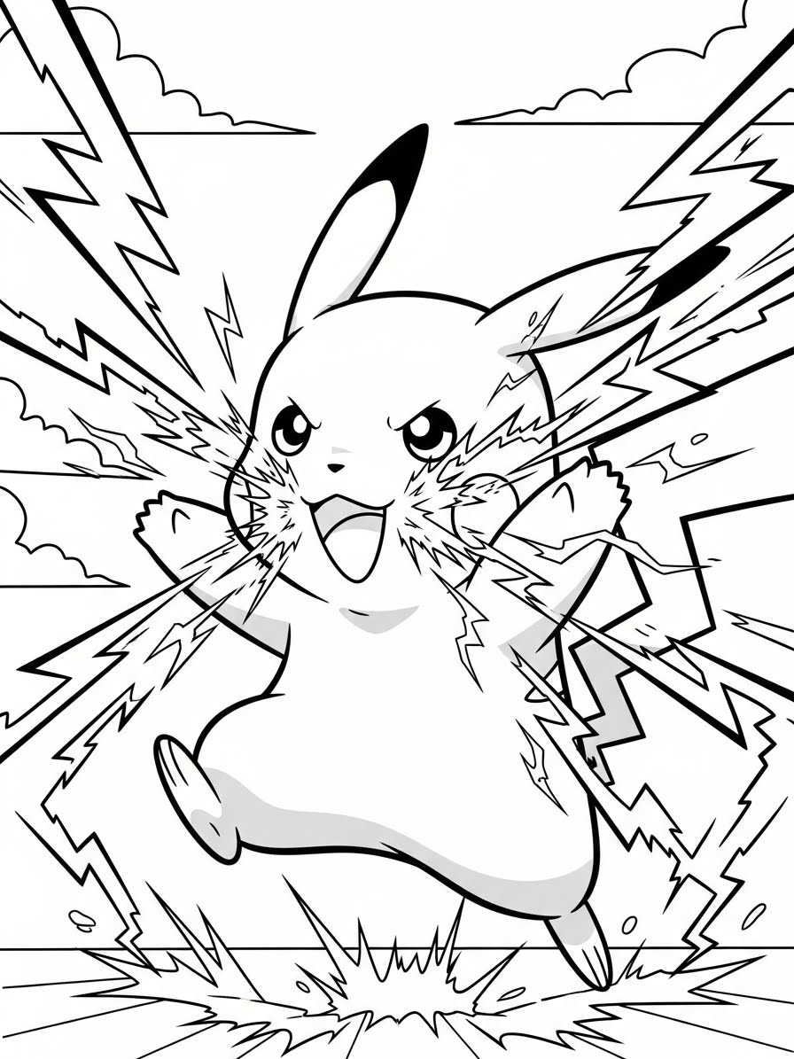 Desenho do Pikachu usando ataques elétricos para colorir