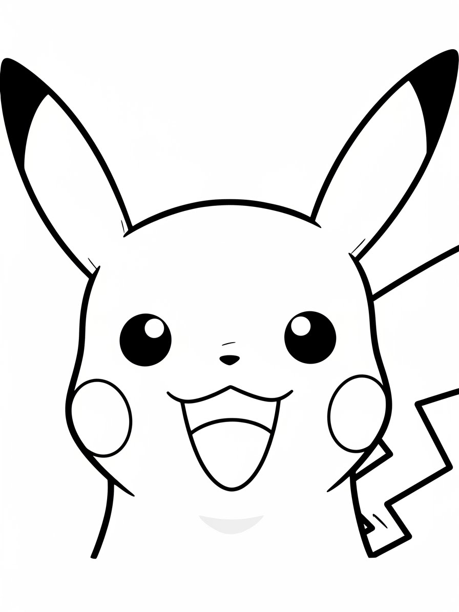 Desenho do Pikachu feliz com grandes orelhas para colorir