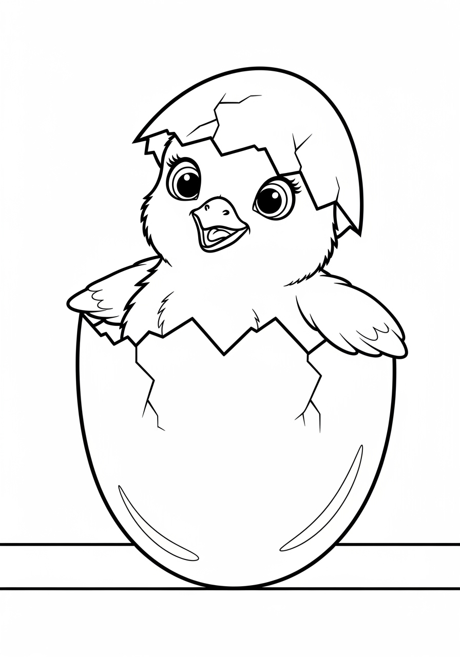 Desenho de Pintinho saindo do ovo para colorir