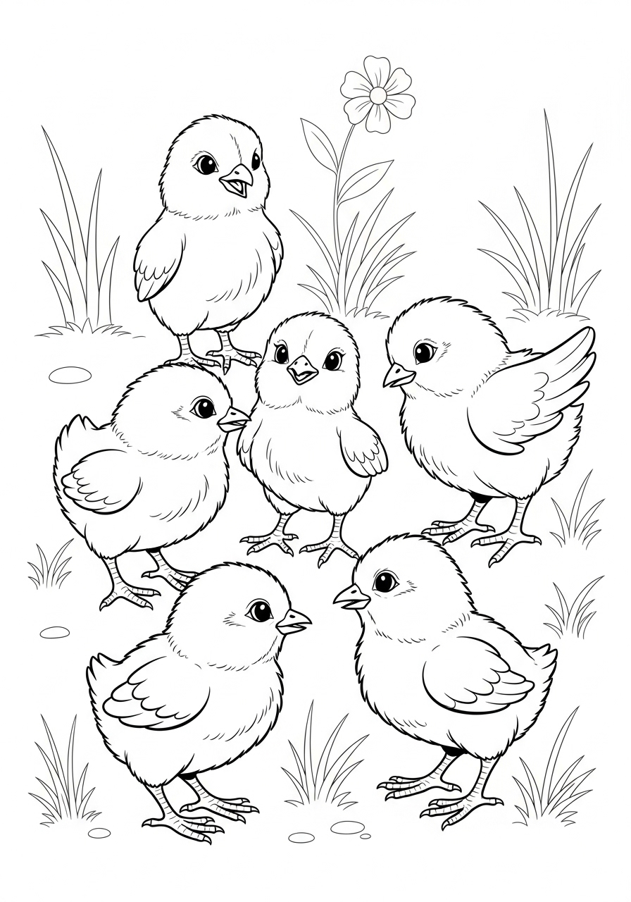 Desenho de Pintinhos em grupo para colorir