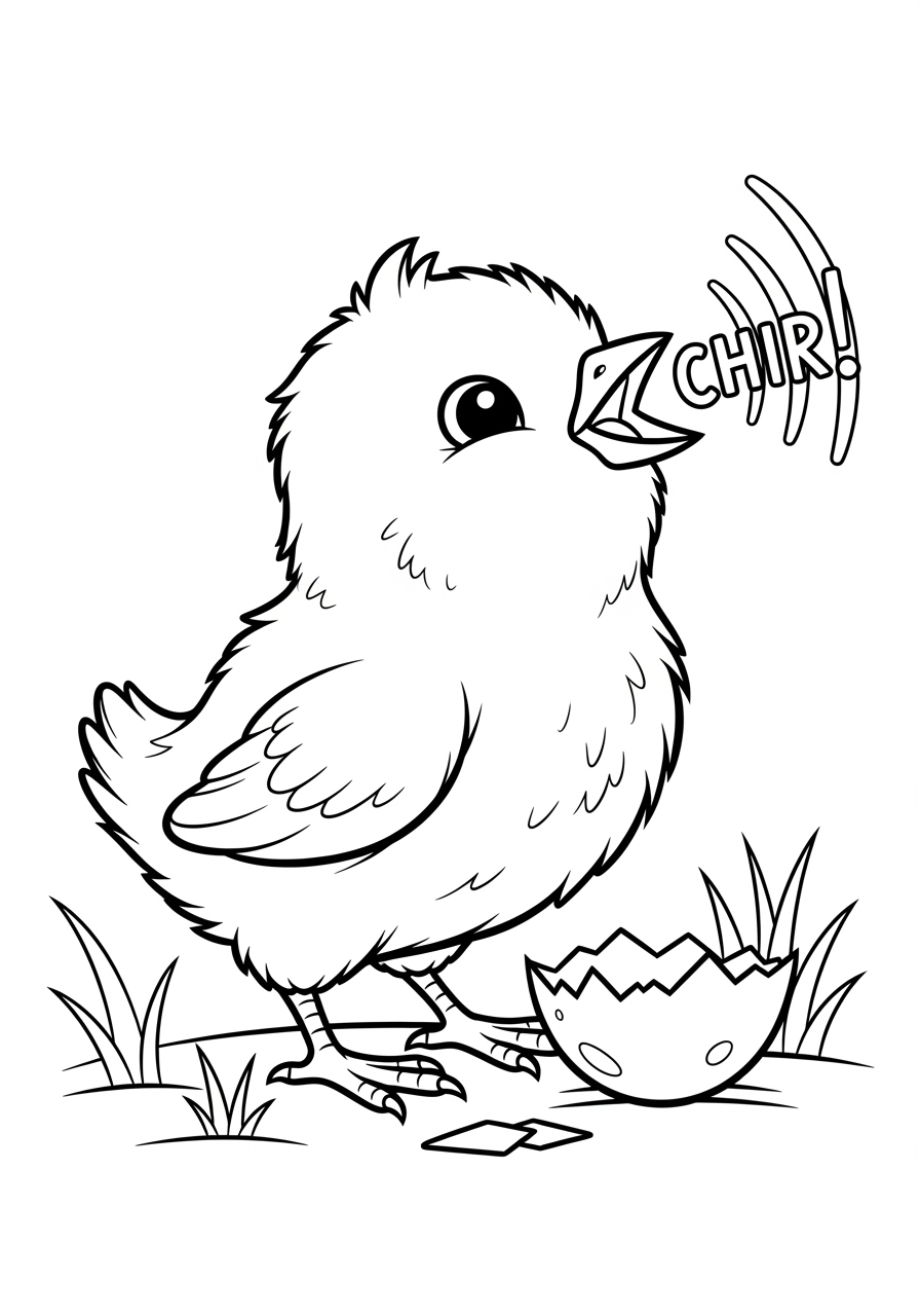 Desenho de Pintinho quebrando o ovo para colorir