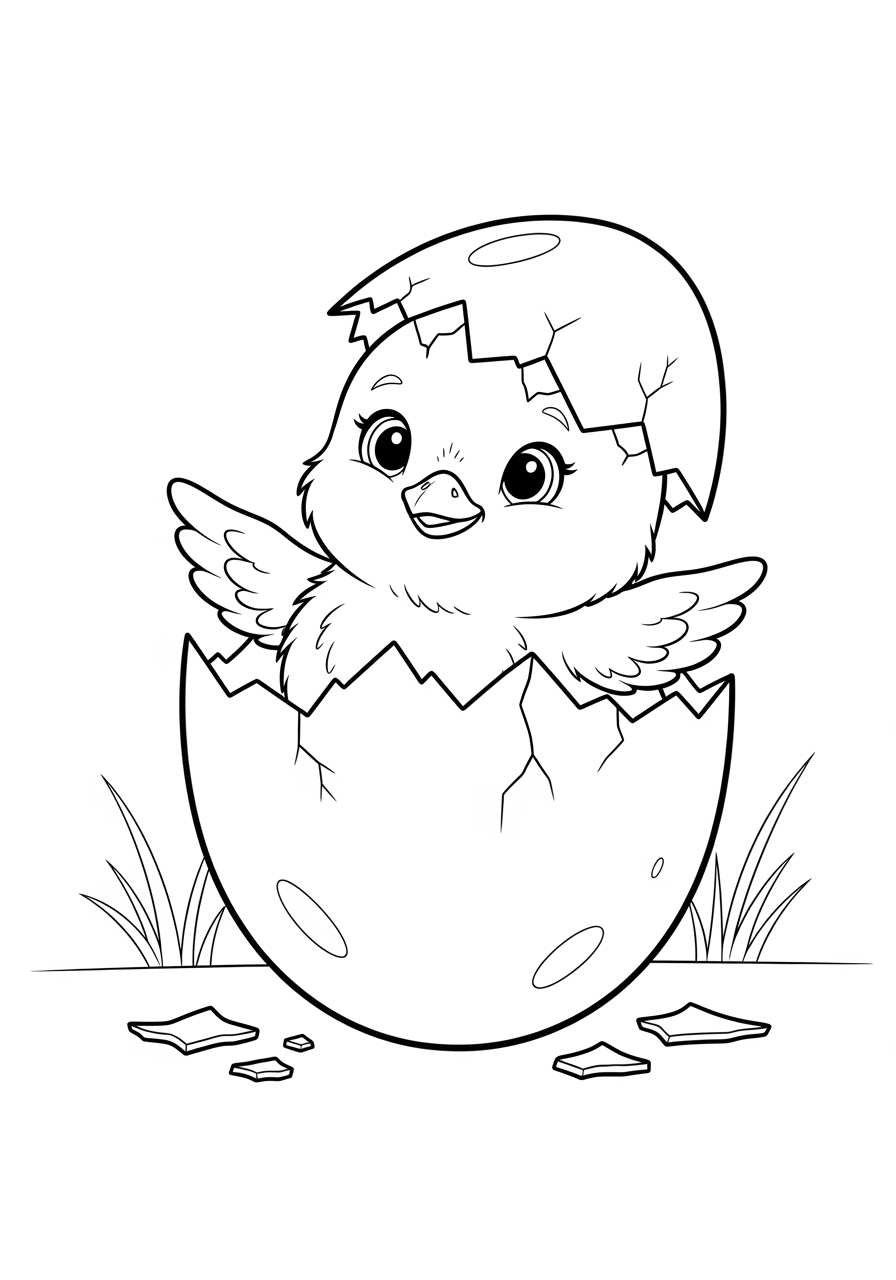 Desenho de Pintinho saindo do ovo para colorir