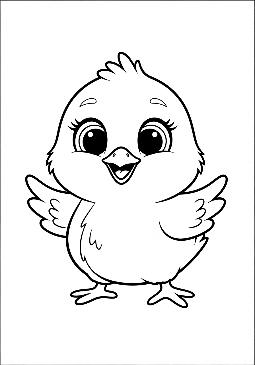 Desenho de Pintinho fofo com asas abertas para colorir